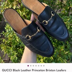 GUCCI Black Leather Princeton Brixton Loafers Mules Bit loafers Sz. 38.5